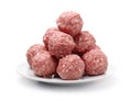 Heap of fresh raw meatballs on plate Royalty Free Stock Photo