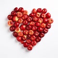 Heap fresh red apples be arrange in heart shape.