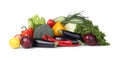 Heap of fresh ripe vegetables and fruit on white background Royalty Free Stock Photo