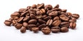 Heap of Fresh Roasted Coffee Beans Isolated on White Background. Generative ai Royalty Free Stock Photo