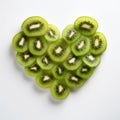 Heap fresh slice pieces of kiwi be arrange in heart shape.