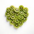 Heap fresh slice pieces of kiwi be arrange in heart shape.