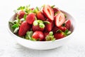 Heap of fresh strawberries ceramic bowl on white background Royalty Free Stock Photo