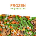 Heap of frozen vegetable mix close-up on a white background. Isolated Royalty Free Stock Photo