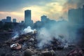 A heap of garbage strewn across the urban landscape, symbolizing environmental pollution and the need for proper waste management Royalty Free Stock Photo