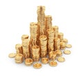 Heap gold coins 3D. Business concept. on white