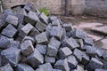 Heap of gray cobbles prepared on the construction site Royalty Free Stock Photo