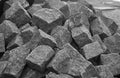 Heap of gray cobbles prepared on the construction site Royalty Free Stock Photo