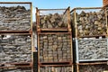 Wire baskets with natural stones on a construction site Royalty Free Stock Photo