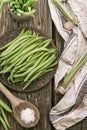 Heap of green beans on a rustic wooden table top view. Organic Royalty Free Stock Photo