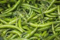 Heap of green Cayenne pepper. Capsicum annuum. It is usually a moderately hot chili pepper used to flavor dishes Royalty Free Stock Photo