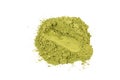 Heap of green henna powder isolated on white background