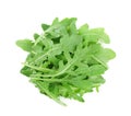 Heap of green rucola, rocket salad or arugula isolated on white background. Top view.