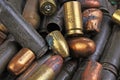 Heap of gun bullets. Weapon Cartridge case sleeve background texture, 7.65, and 9mm. Weapon cartridge sleeves.Gun bullet pattern c Royalty Free Stock Photo