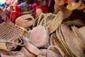 Straw hats and bags sold on a market