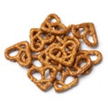 Heap of heart shaped pretzels on white background close up Royalty Free Stock Photo