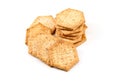 Hexagon shape organic wholemeal crackers on white background.