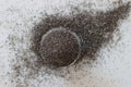 Heap of highly nutritious chia seeds inside a glass bowl