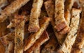 Heap of homemade rye bread croutons with spices Royalty Free Stock Photo