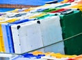 A heap, a huddle of traditional fishing equipement with colourful plastic boxes Royalty Free Stock Photo