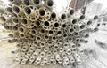 Heap of iron pipe industrial background.Construction site iron pipe industrial Royalty Free Stock Photo