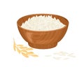 Heap of Long Basmati Rice in wooden bowl isolated on white background.