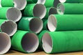 Heap of many colorful green cardboard rolls Royalty Free Stock Photo