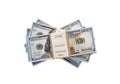 Heap many pack of dollars on white background