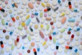 Heap of medicine pills and capsules from above Royalty Free Stock Photo