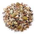 Heap of mix seeds on a white. Top view Royalty Free Stock Photo