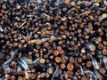 A heap of mostly alder sticks used for firewood