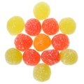 Heap multicolored candy top view isolated