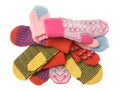 Heap of multicoloured wool mittens