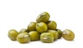 Heap of mung beans close-up on a white background. Isolated Royalty Free Stock Photo