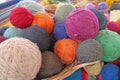 Heap of Natural Dyed Colorful Traditional Peruvian Alpaca Wool Yarn Balls at Chinchero, Andes Textile Village Cuzco Region of Peru