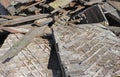 Heap of old damaged wooden boards. Dirty broken planks. Royalty Free Stock Photo