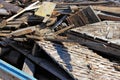 Heap of old damaged wooden boards. Dirty broken planks. Royalty Free Stock Photo