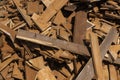 Heap of old building wood, pile of old wooden boards.