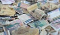 Heap of old Myanmar money. Stacks of Burmese banknotes Royalty Free Stock Photo