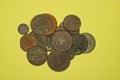 Heap of old rarity brown copper coins Royalty Free Stock Photo