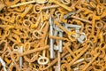 Heap of old rusty keys for sale at the bazaar as background Royalty Free Stock Photo