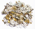 Heap of old watch spare parts on white background Royalty Free Stock Photo