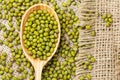 Heap of organic raw green mung bean lentils in
