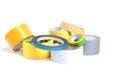 A heap of packing tape and a masking tape isolated on white background, with clipping path. adhesive tape.  many different kind of Royalty Free Stock Photo