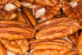 Heap of peeled pecan nuts close-up in selective focus Royalty Free Stock Photo