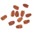 Heap of peeled pecans isolated on a white background
