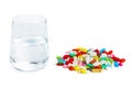 Heap of pills and water Royalty Free Stock Photo