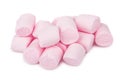 Heap of pink chewing marshmallow isolated on white