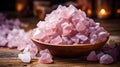 Heap of pink Himalaya salt crystals