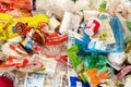Heap of plastic garbage, food packaging that pollutes the environment
